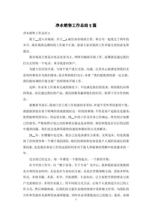 净水销售工作总结5篇