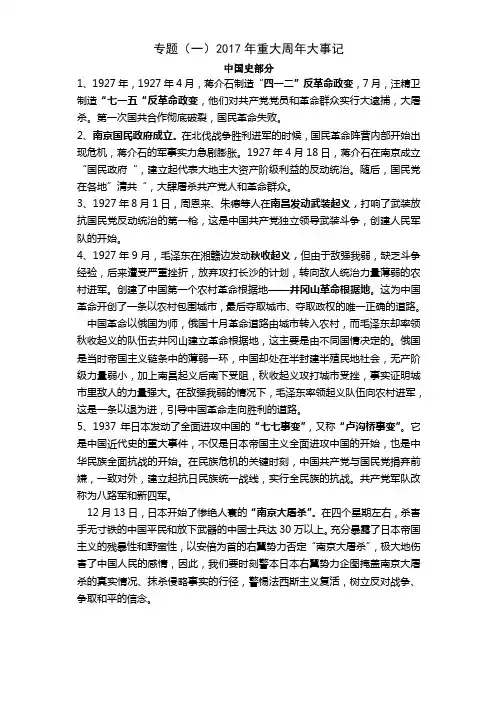2017年重大周年大事记