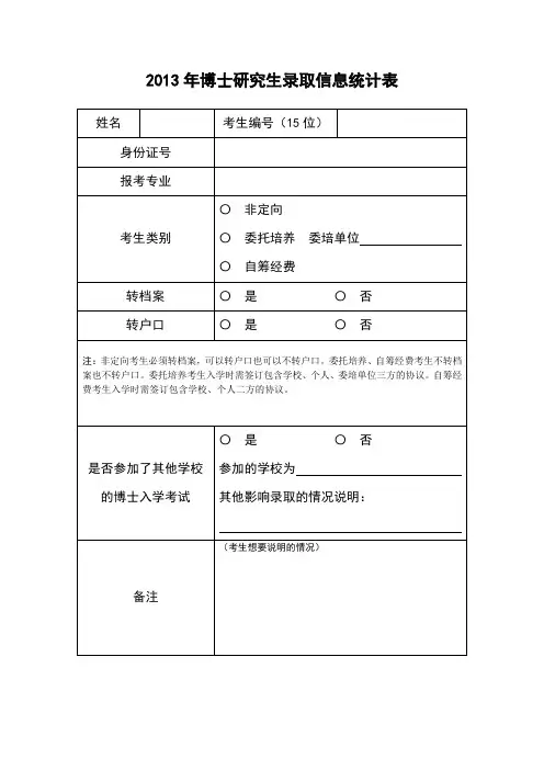2013年博士研究生录取信息统计表