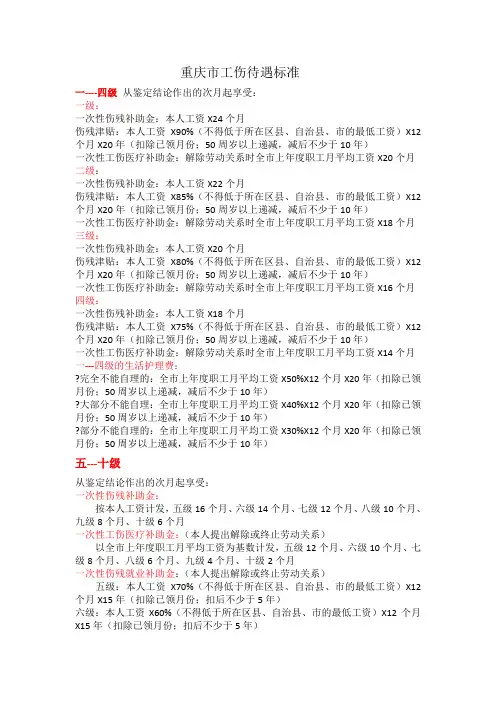重庆市工伤待遇标准