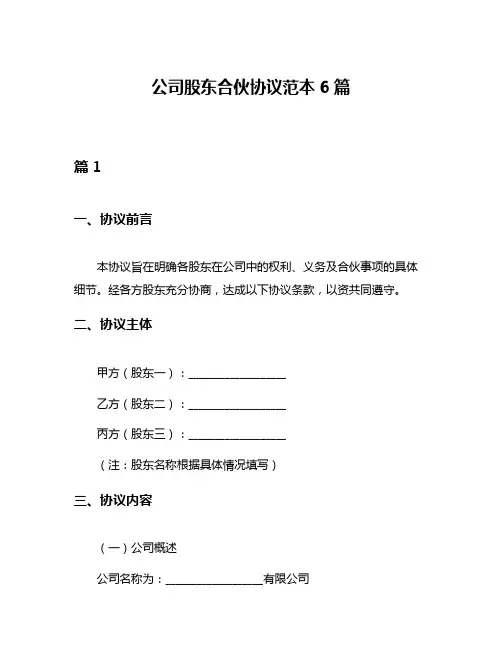 公司股东合伙协议范本6篇