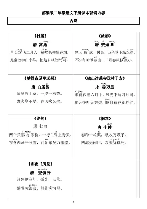 二年级语文下册背诵内容(全部)