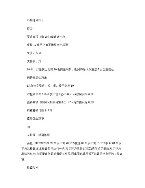卫生检查评比记录