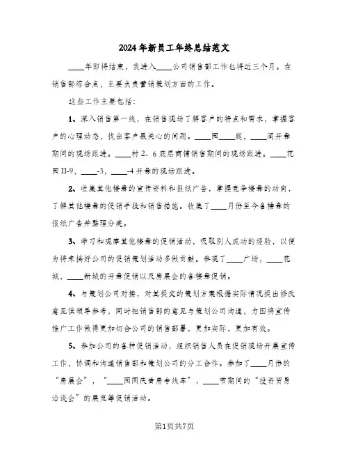 2024年新员工年终总结范文（4篇）