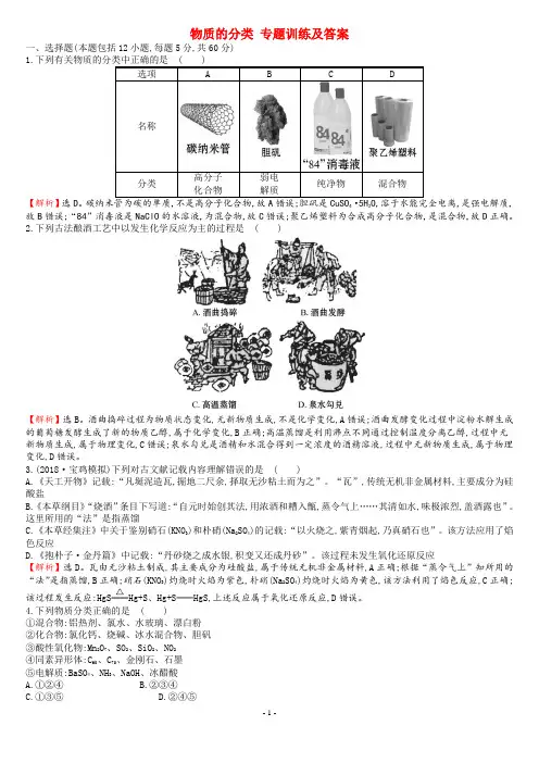 物质的分类 专题训练及答案