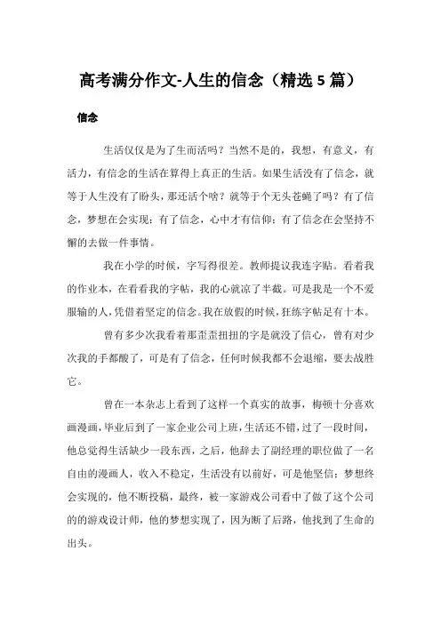 高考满分作文-人生的信念(精选5篇)