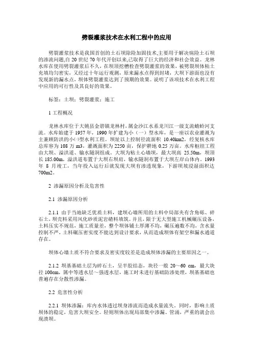 劈裂灌浆技术在水利工程中的应用