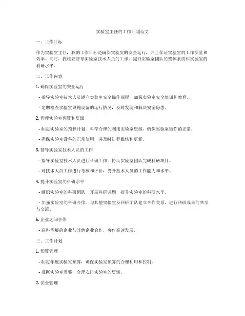 实验室主任的工作计划范文