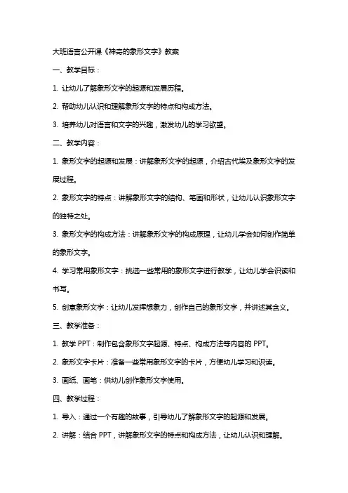 大班语言公开课《神奇的象形文字》教案