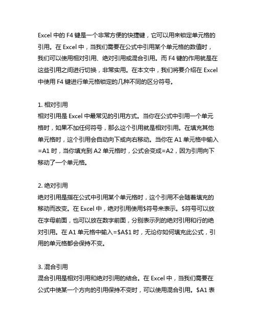 excel中f4锁定单元格的几种区分符号