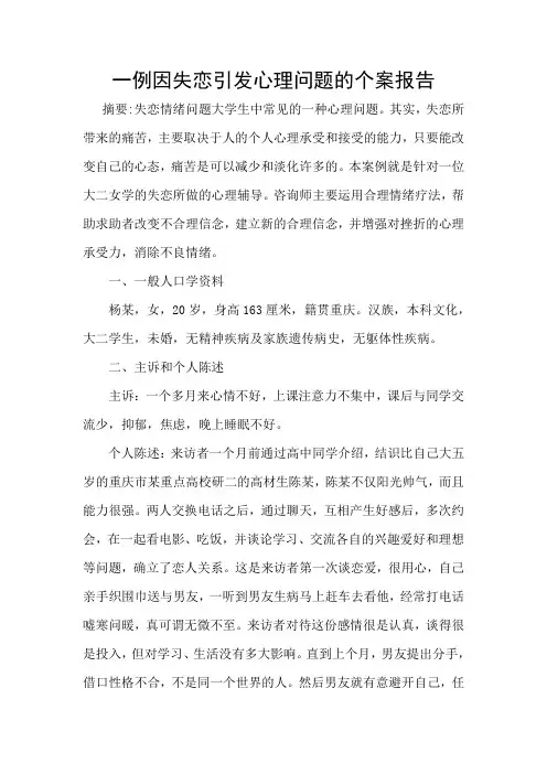 二级心理咨询师案例报告