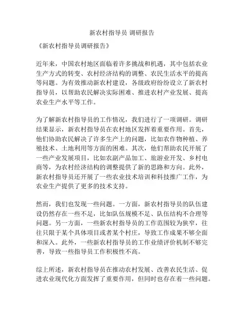 新农村指导员 调研报告