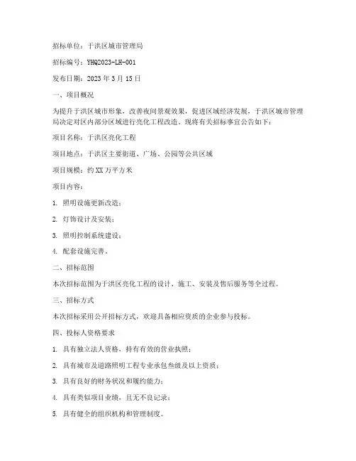 于洪区亮化工程招标信息