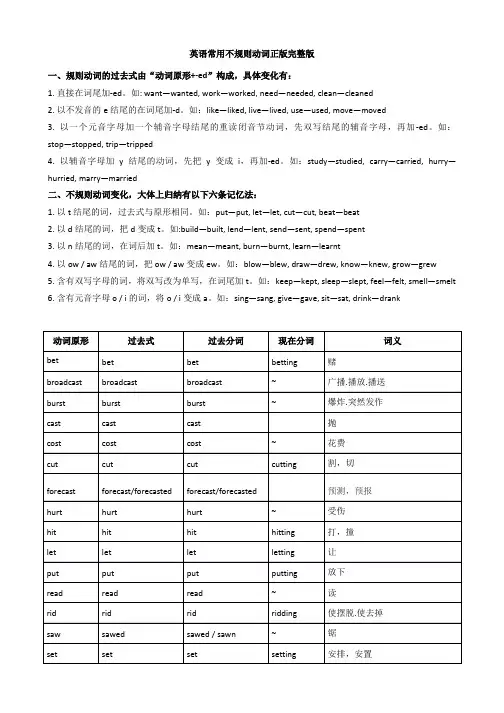 英语常用不规则动词表完整版