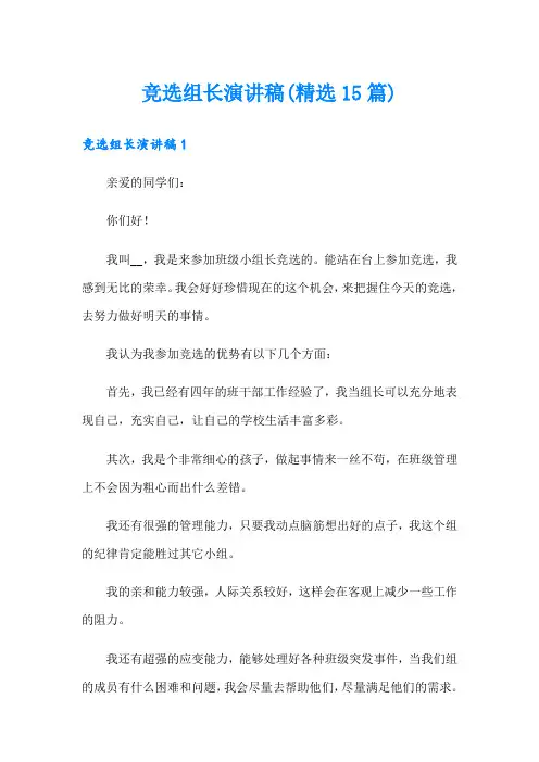 竞选组长演讲稿(精选15篇)