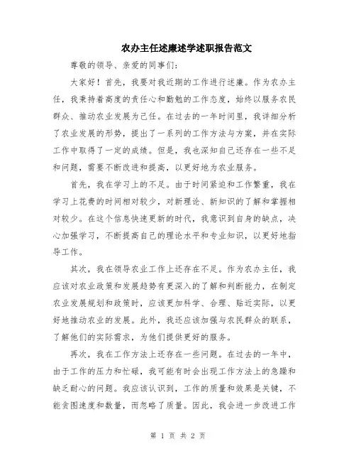农办主任述廉述学述职报告范文