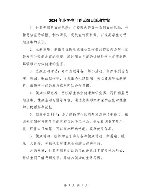 2024年小学生世界无烟日活动方案