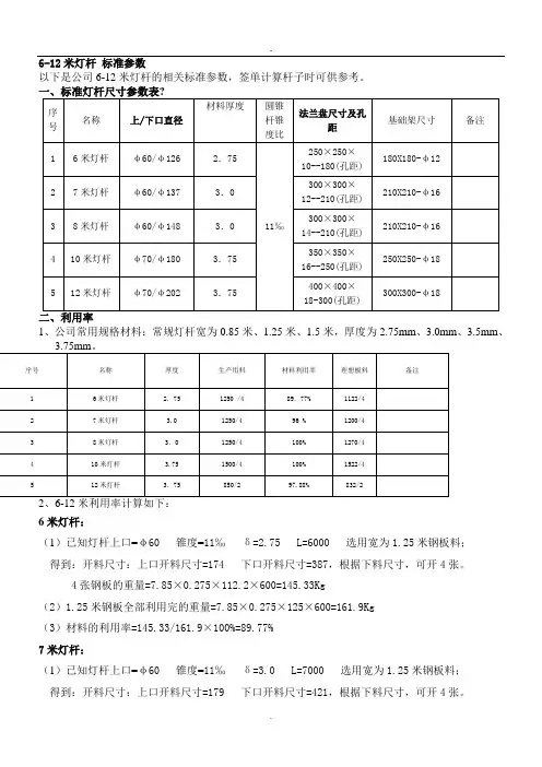 6到12米路灯灯杆标准参数.doc