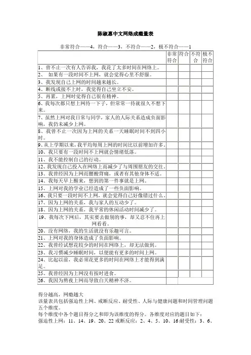 陈淑惠中文网络成瘾量表