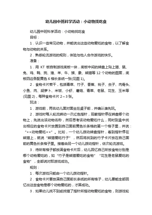 幼儿园中班科学活动：小动物找吃食