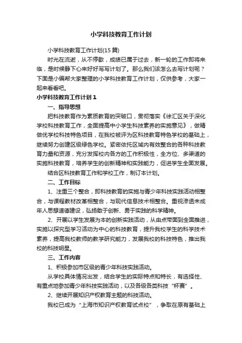 小学科技教育工作计划