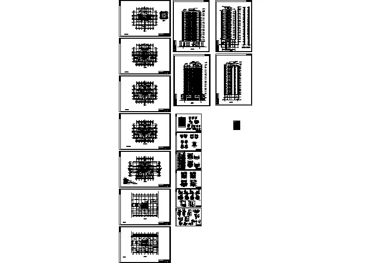 某高层小型公寓建筑施工cad设计图纸(平立剖面)