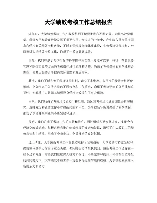 大学绩效考核工作总结报告
