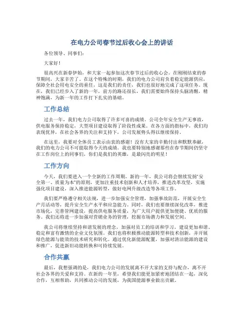 在电力公司春节过后收心会上的讲话