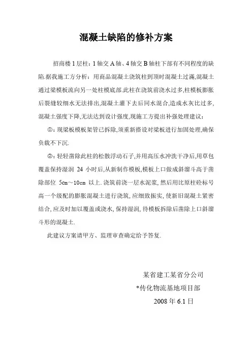 混凝土缺陷的修补方案工程文档范本