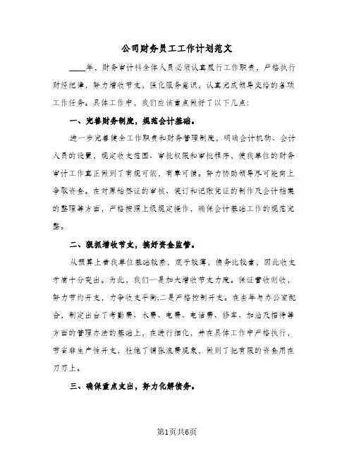 公司财务员工工作计划范文(三篇)