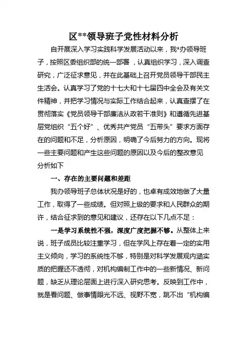 班子党性材料分析