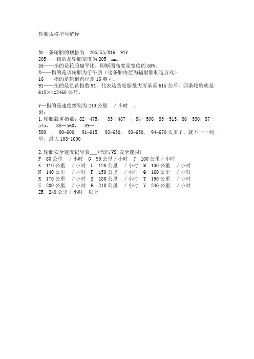 轮胎规格型号解释