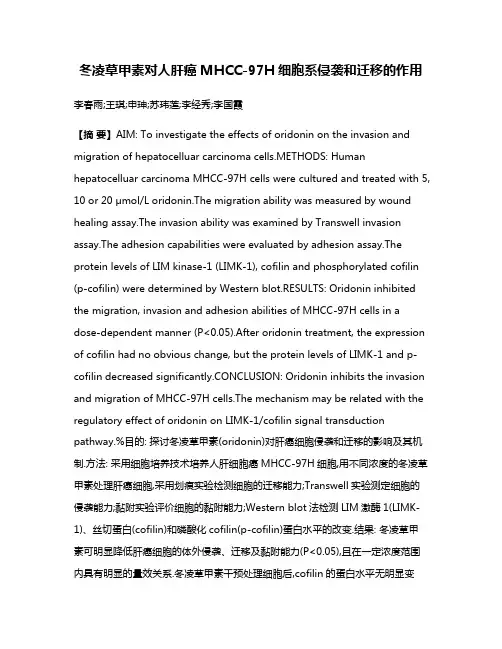 冬凌草甲素对人肝癌MHCC-97H细胞系侵袭和迁移的作用