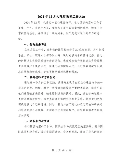 2024年12月心理咨询室工作总结(2篇)