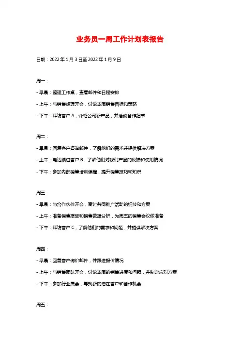 业务员一周工作计划表报告