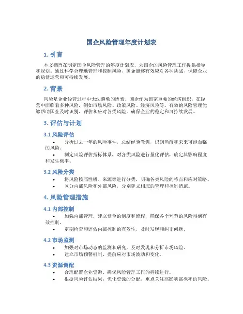 国企风险管理年度计划表