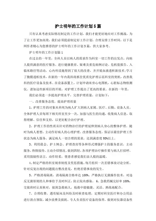 护士明年的工作计划5篇