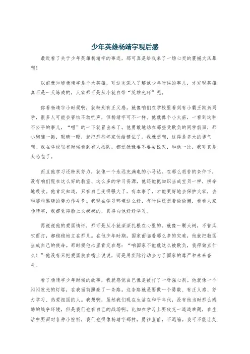 少年英雄杨靖宇观后感