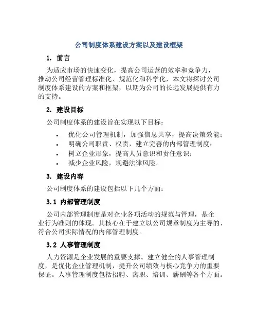 公司制度体系建设方案以及建设框架