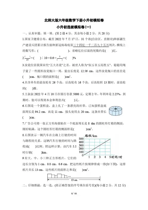北师大版六年级数学小升初选拔精品试卷  附答案 (2)