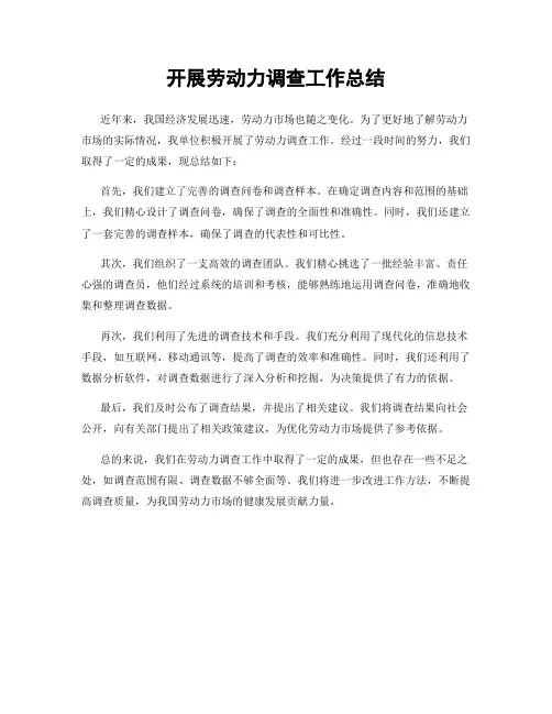开展劳动力调查工作总结