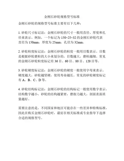 金刚石砂轮规格型号标准