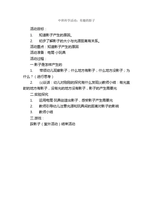 中班科学活动：有趣的影子