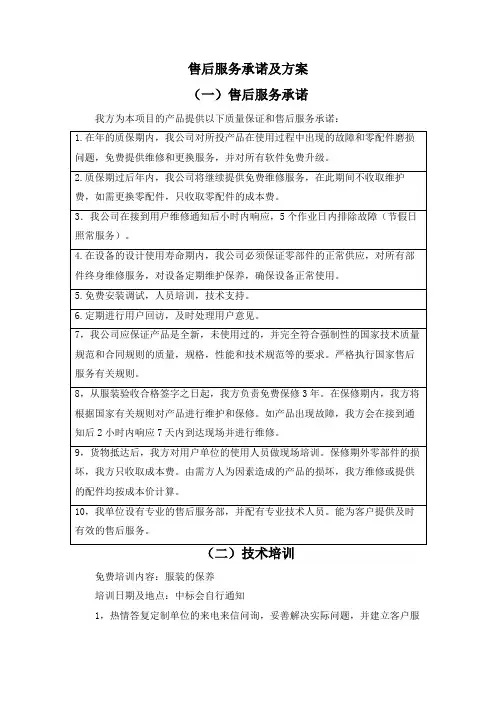 售后服务承诺及方案