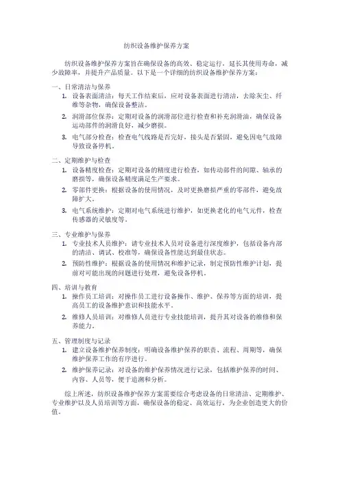 纺织设备维护保养方案1