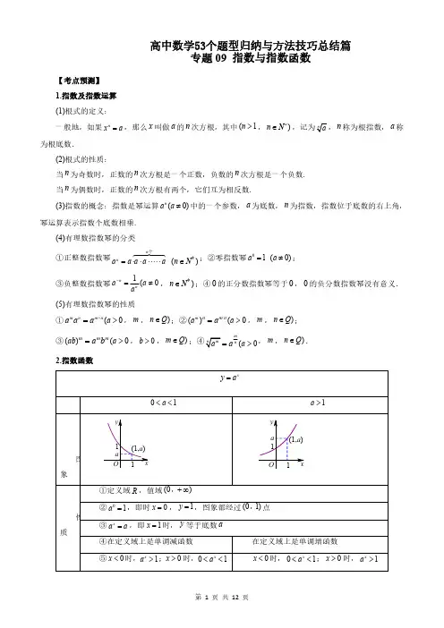 专题09 指数与指数函数(学生版)高中数学53个题型归纳与方法技巧总结篇