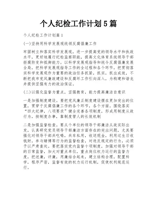 个人纪检工作计划5篇