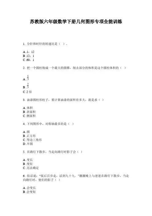 苏教版六年级数学下册几何图形专项全能训练