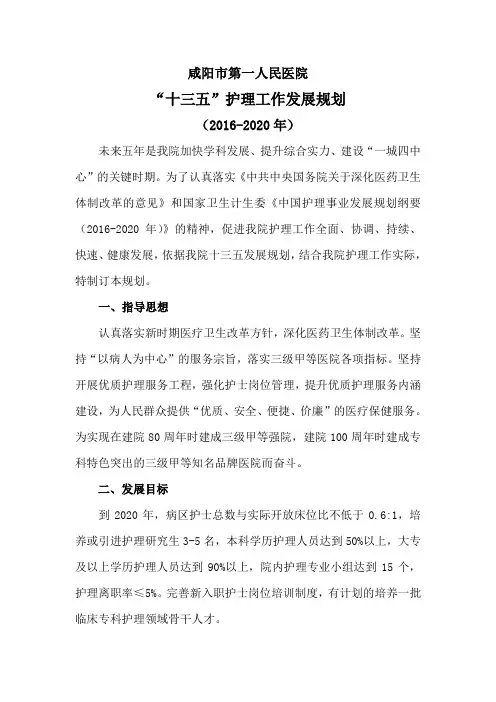 “十三五”护理工作发展规划