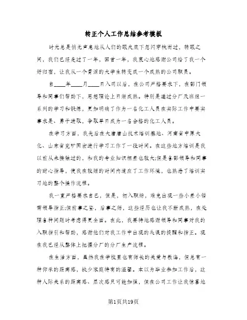 转正个人工作总结参考模板(9篇)